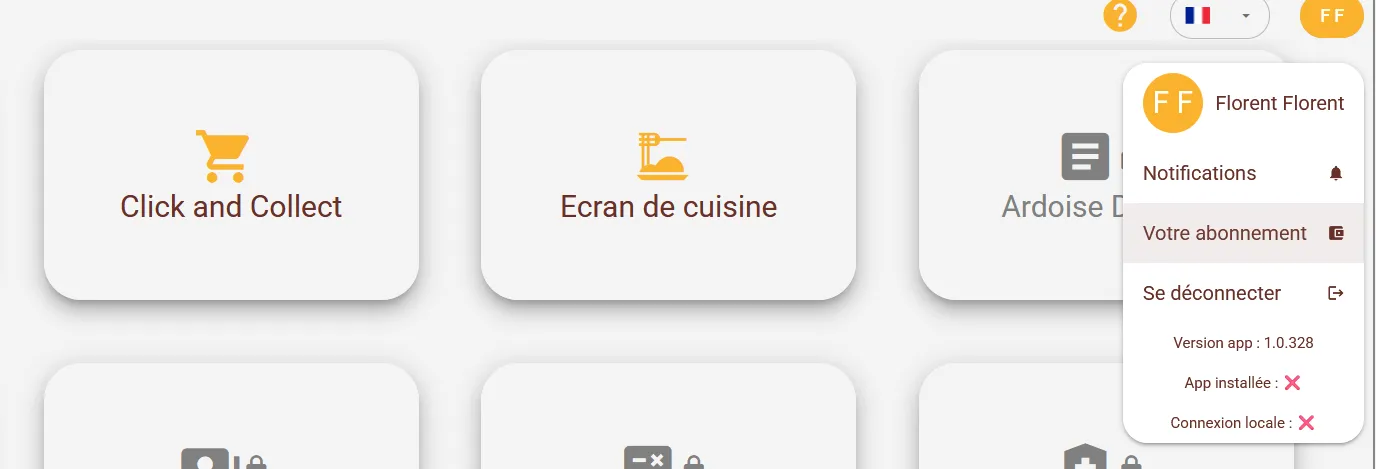 Menu du compte ouvert en haut à droite de l'application, avec l'option Votre abonnement en surbrillance Menu du compte ouvert en haut à droite de l'application, avec l'option Votre abonnement en surbrillance
