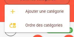 Menu Gérer les catégories avec les options Ajouter une catégorie et Ordre des catégories Menu Gérer les catégories avec les options Ajouter une catégorie et Ordre des catégories