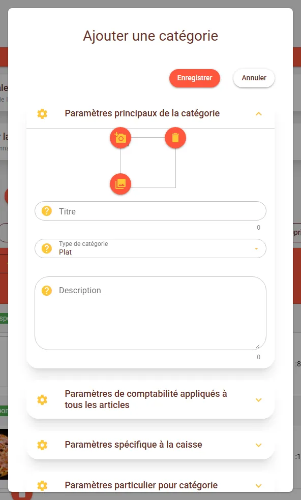 Fenêtre Ajouter une catégorie avec les champs Titre, Type de catégorie et Description Fenêtre Ajouter une catégorie avec les champs Titre, Type de catégorie et Description
