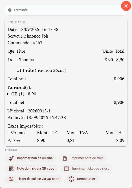 Ticket d'une commande archivée avec le bouton Rembourser dans les actions Ticket d'une commande archivée avec le bouton Rembourser dans les actions